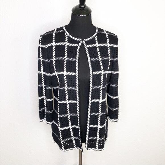 Misook black and white plaid knit open front jacket size Extra Small XS - Picture 1 of 14